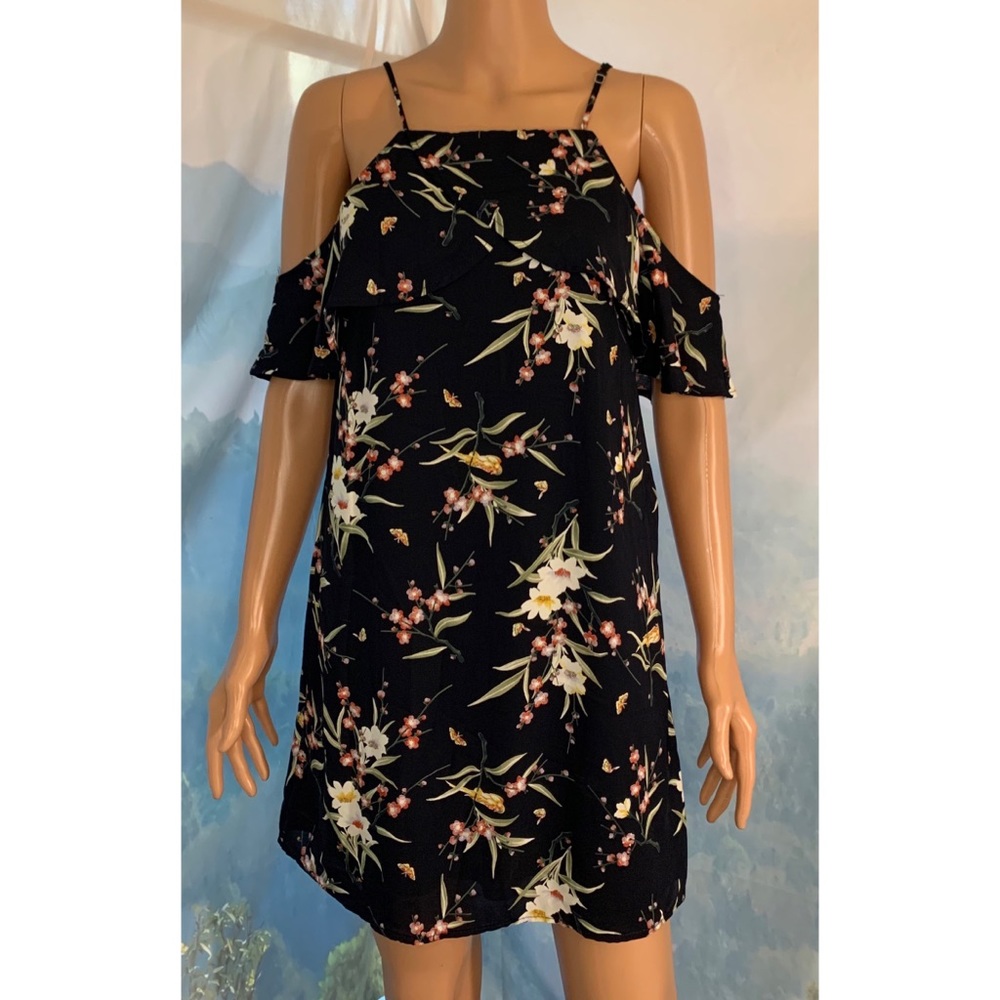 Miami Black Floral Flowy Dress size xs boho
